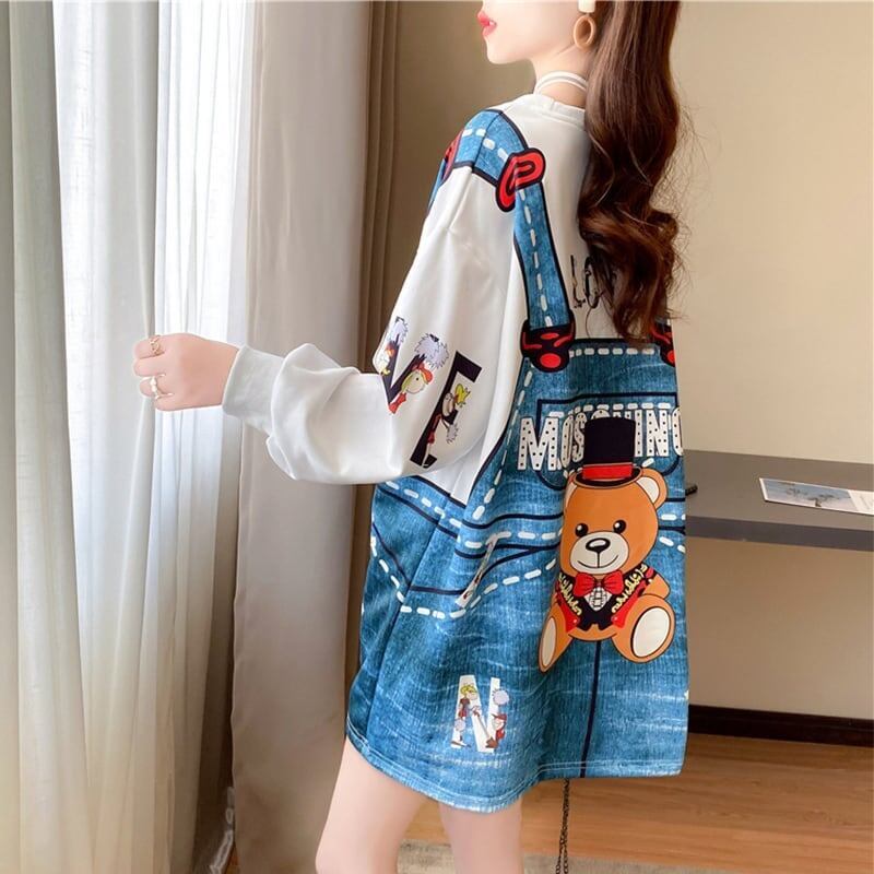 着心地抜群 女性力を高める ラウンドネック カートゥーンプリント スウェット パーカーiEf-2923