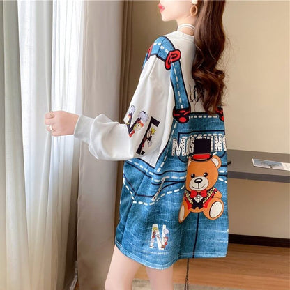 着心地抜群 女性力を高める ラウンドネック カートゥーンプリント スウェット パーカーiEf-2923