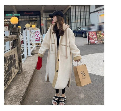 着回し力抜群 暖かい服,ゆったりとしたアウターウェア カジュアル フェイク ラムウール ロング コート E-9983