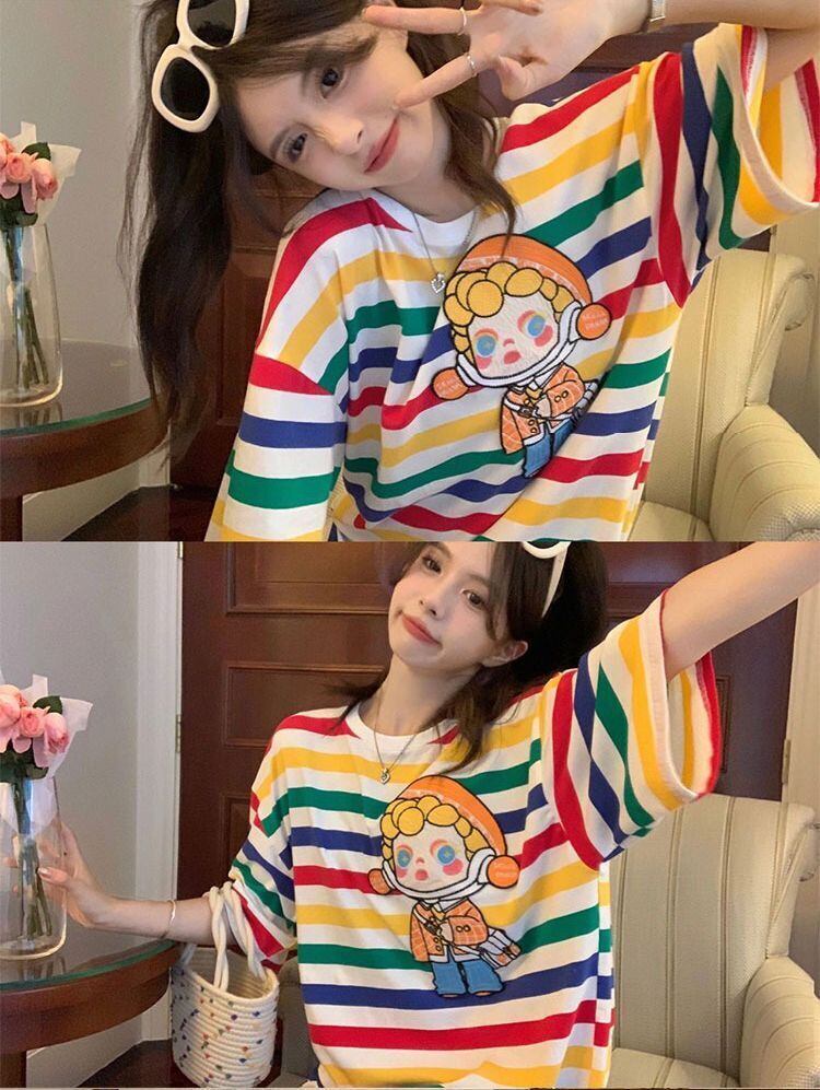 売り切れ必至 トレンドアイテム 存在感抜群 ストライプ柄 半袖TシャツE-9270