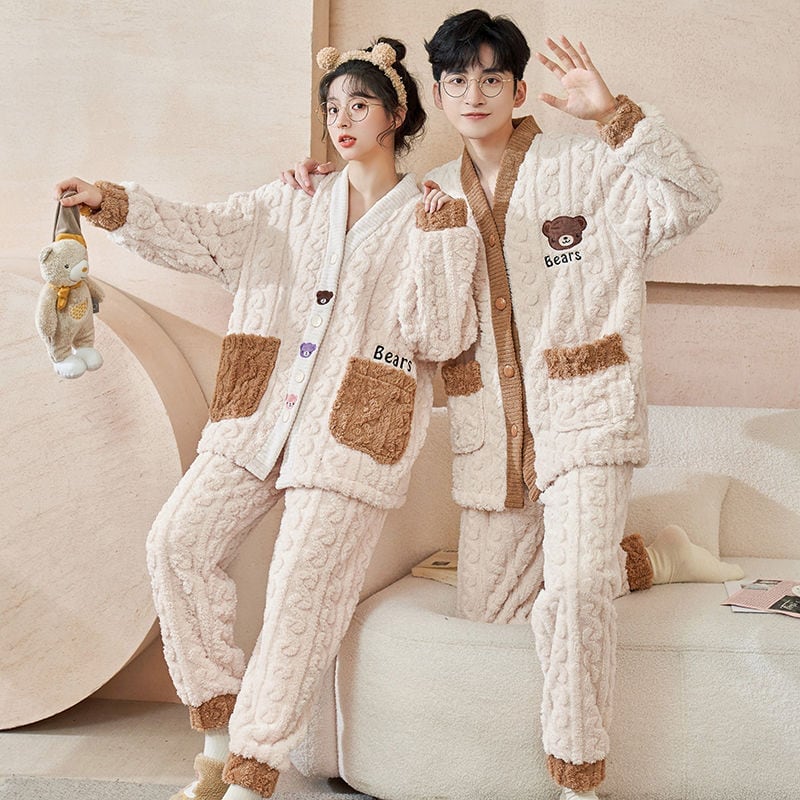 定番シンプル 肌触り抜群 求めてたデザイン 3種選択 サンゴフリース カップル パジャマ E-9775