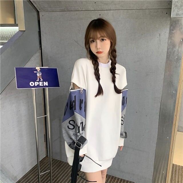 個性派 長袖 ラウンドネック ジッパー スウェット パーカーE-2146