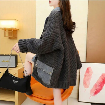 スタイルアップ効果抜群 上質 柔らかくて優しい印象 切り替え 3色選択 ニットトップスE-9676