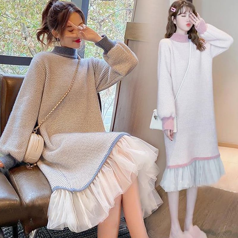 大人可愛いスウィートニットワンピース全2色E-4314