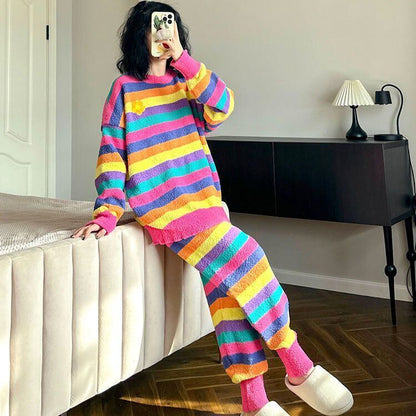 数量限定 上質コーラルフリースパジャマ スウィート トップス+パンツセットE-5290