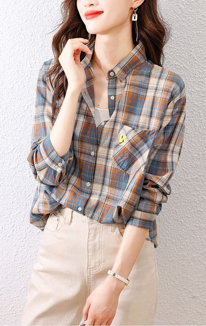 超人気 オシャレ 都市ファッショ デザイン チェック柄 切り替え Tシャツ E-9514