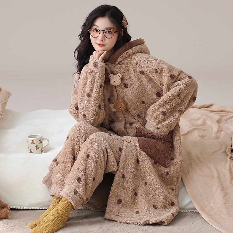 絶対欲しい コーラルベルベットパジャマ女性冬プラスベルベットと厚みのある 肌触り抜群 パジャマE-9826