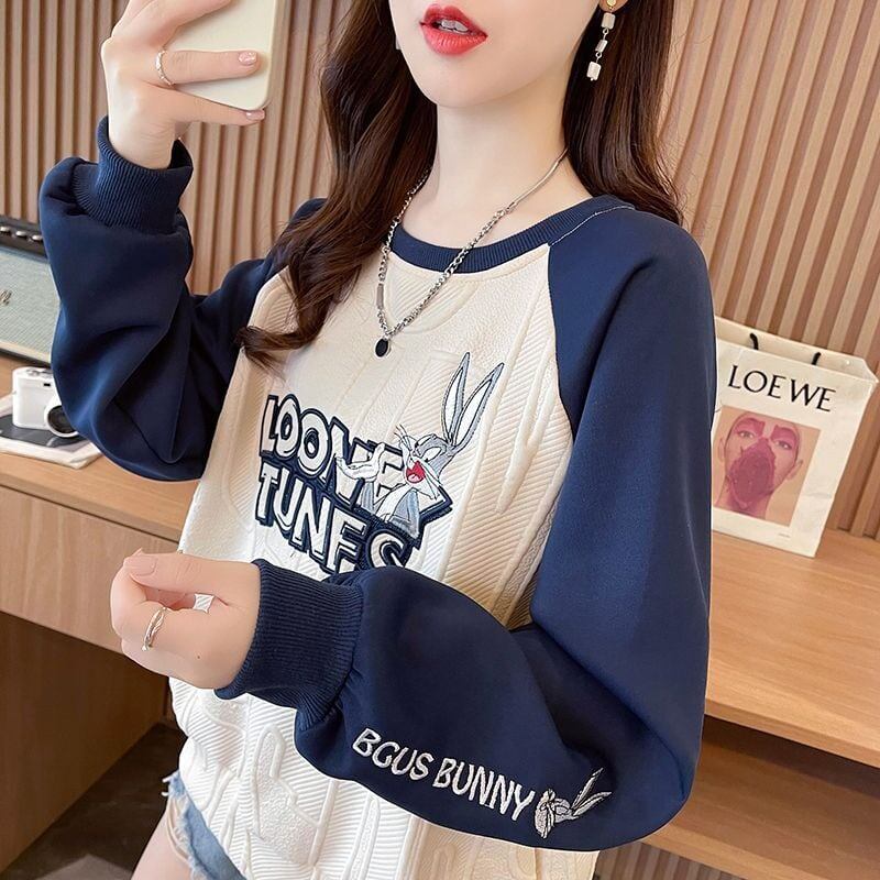 合わせやすい刺?ロゴゆったり厚手ラグランスリーブ   スウェット全2色E-4613