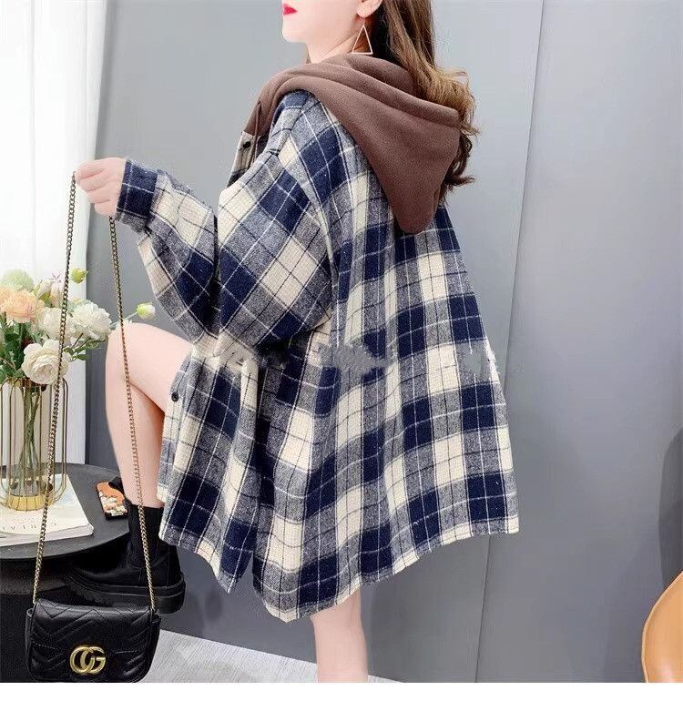 【裏起毛】好感度UP カジュアル 定番シンプル チェック柄 2色選択 プラスベルベット シャツ E-9685