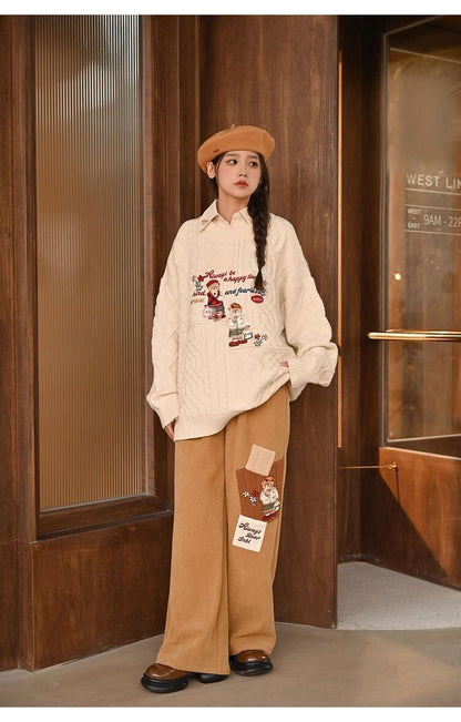 超人気 気質アップ 絶対欲しい Vネック 刺繍 切り替え2色選択 ニットトップスE-9577