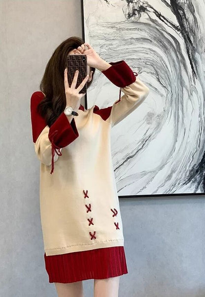 話題沸騰中 オシャレ 都市ファッショ デザイン 切り替え 2色選択可 ニットワンピース E-9722