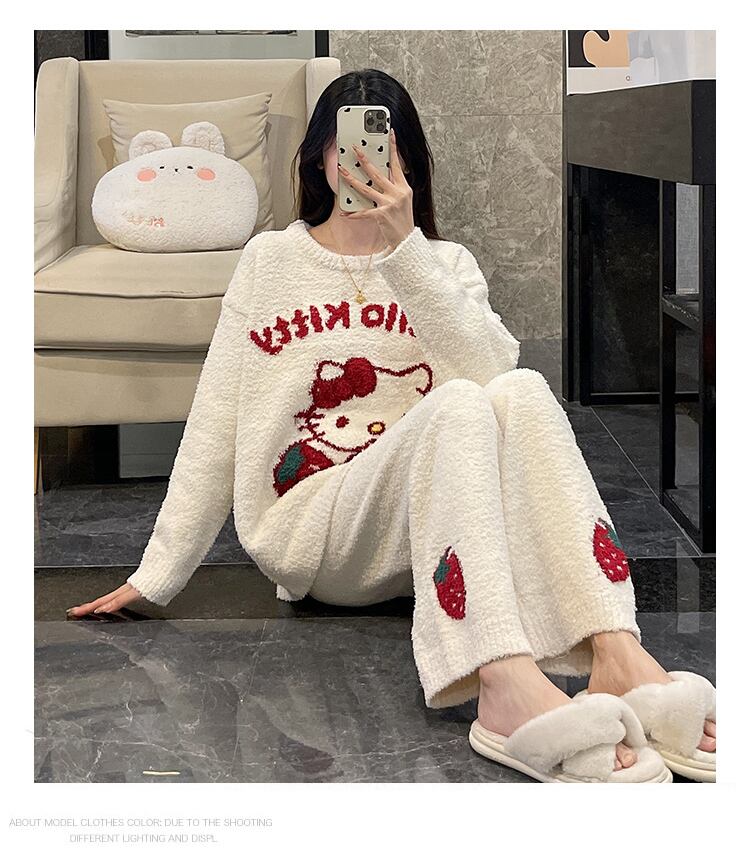 【人気急上昇中！】柔らかな肌触りで着心地も楽ちん！モコモコ パジャマ ルームウェア 上下セットE-10159