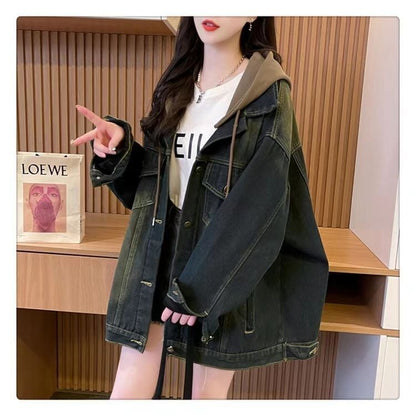 おすすめ トレンドアイテム 存在感抜群 フード付き デニムジャケットゆったりコートE-9888