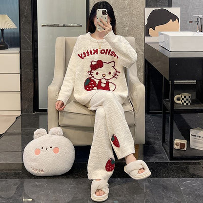 【人気急上昇中！】柔らかな肌触りで着心地も楽ちん！モコモコ パジャマ ルームウェア 上下セットE-10159