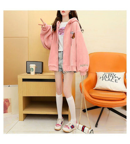 超人気 キュート 快適トップス カジュアル 刺繍 2色選択 フリース コート ボアジャケットE-9807