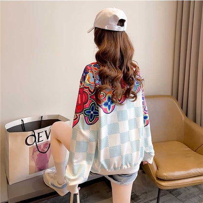 スタイリッシュ ラウンドネック 女性力を高める プリント スウェット パーカーE-2791