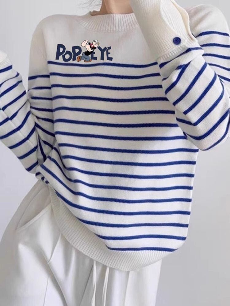 都市ファッショ デザイン オシャレ 気質アップ ストライプ柄 ニットトップスE-9661