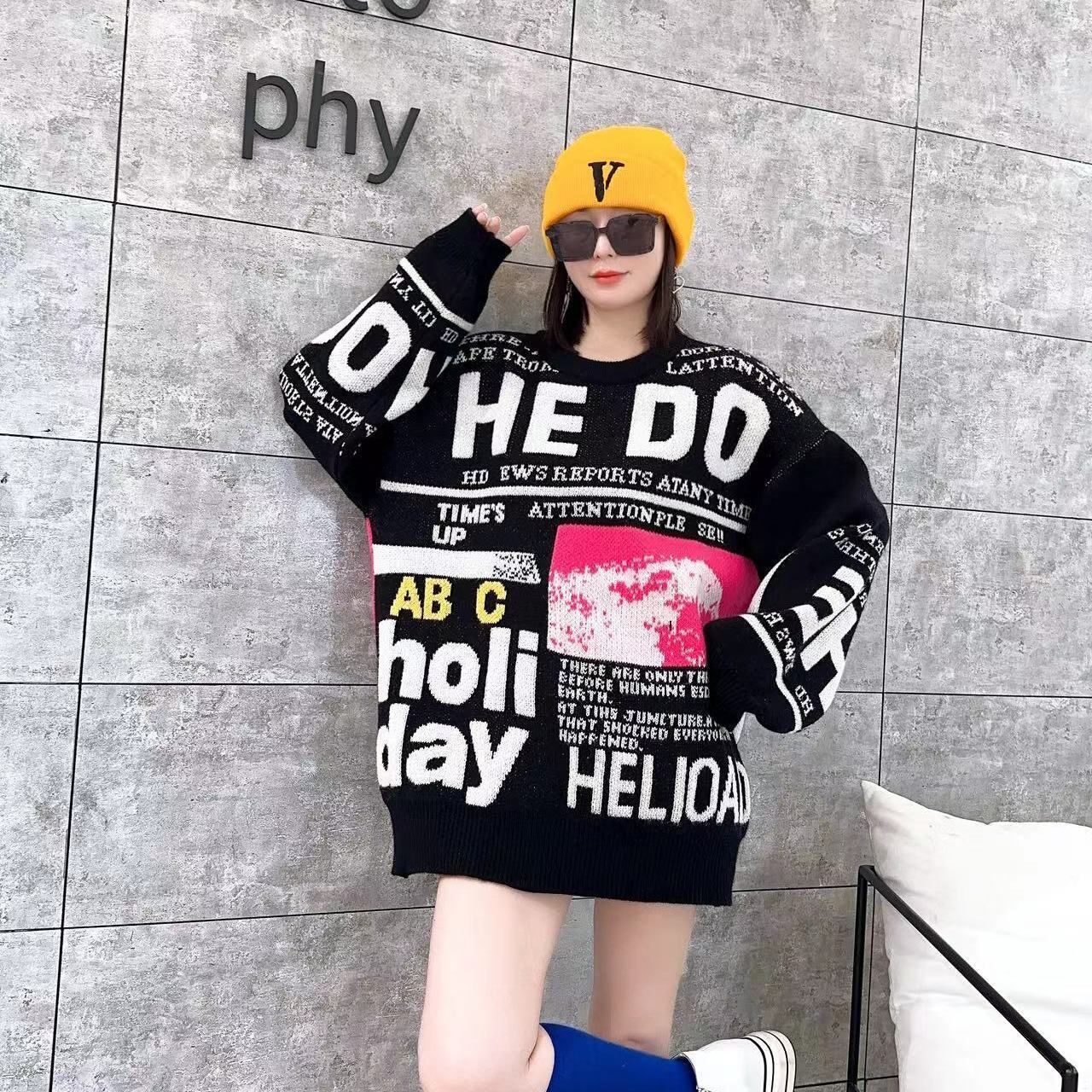 絶対流行 オシャレ 都市ファッショ デザイン スタイルアップ 5色選択 ニットトップスE-9989