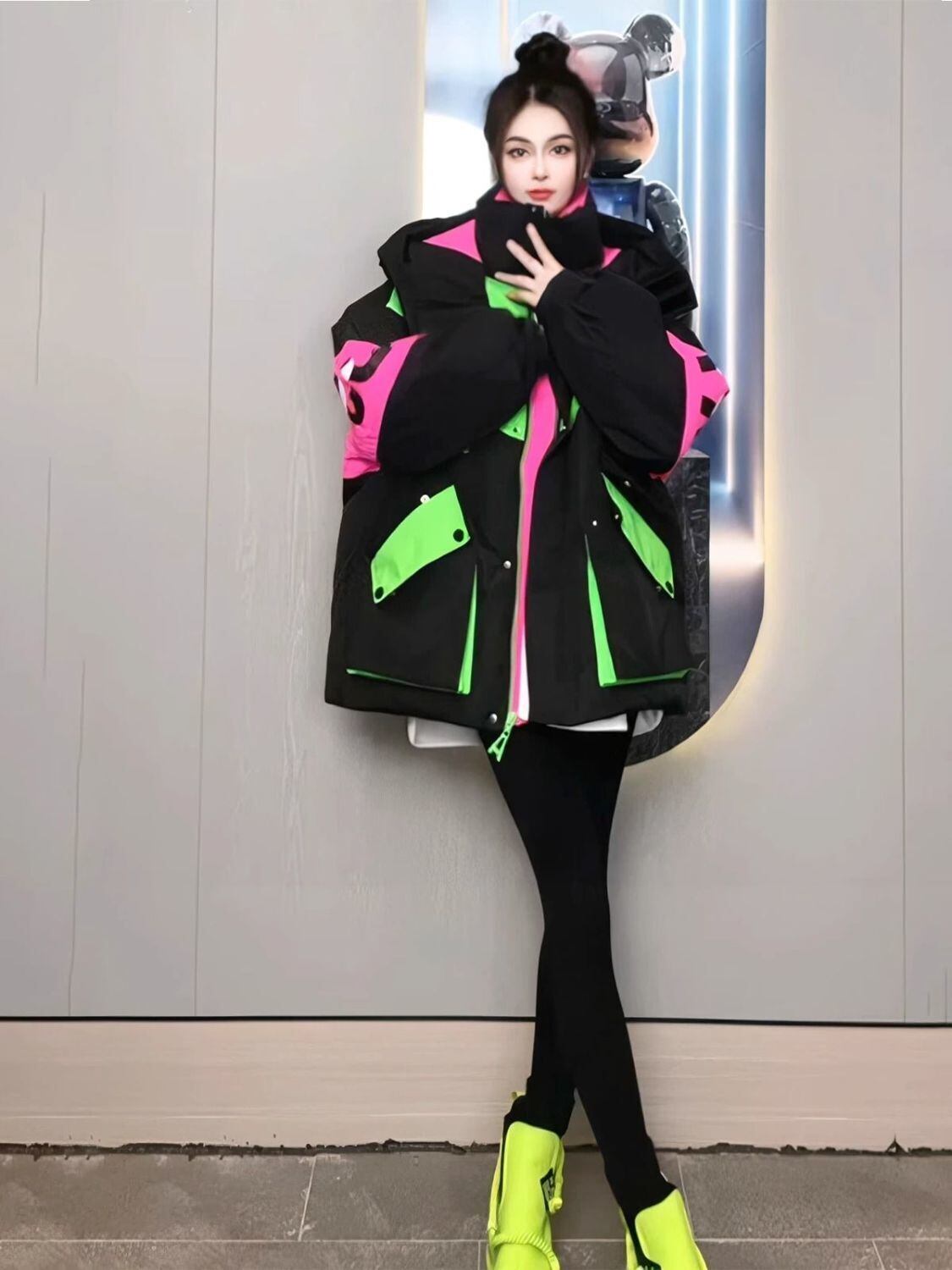 都市ファッショ デザイン オシャレ 肌触り抜群 切り替え 2色選択 ダウンジャケット 男女兼用E-9697