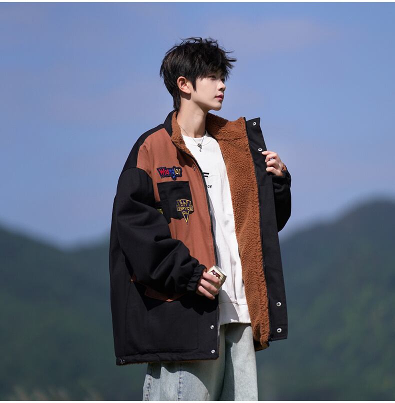 【裏起毛】質感のいい 配色切替 リバーシブル 裏ボア  オーバーサイズ ジャケットE-12581