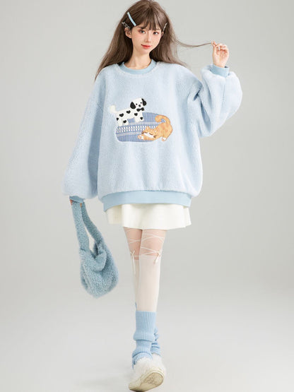 存在感抜群 暖かい服,ゆったりとしたアウターウェア トレンドアイテム ラムスウェットシャツE-9961