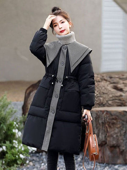 都市ファッショ デザイン オシャレ 切り替え 2色選択 ロングダウンジャケット E-9739