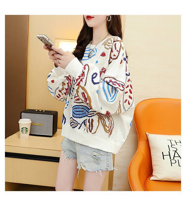 質感のいい刺?スウェット五色ありトップスE-4153