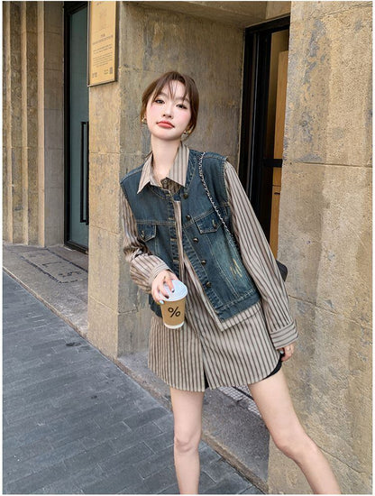 売れ筋 元主役級 美人度アップ 気いっぱい 好感度UP セットアップ ベスト+シャツE-10768