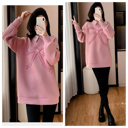 好感度UP レイヤード風 柔らかくて優しい印象 切り替え プラスベルベット 全3色 スウェットE-9809