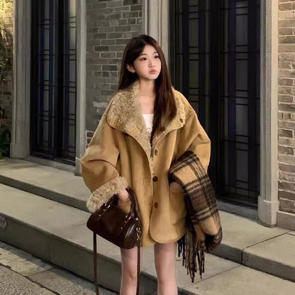 早い者勝ち オシャレデザイン プラスベルベット ムートンコートE-12379