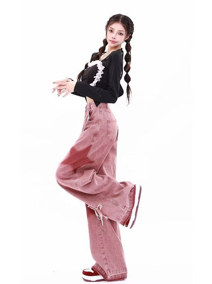 目を奪われる ファッション感満々 スタイルアップ デニム ワイドパンツE-10603