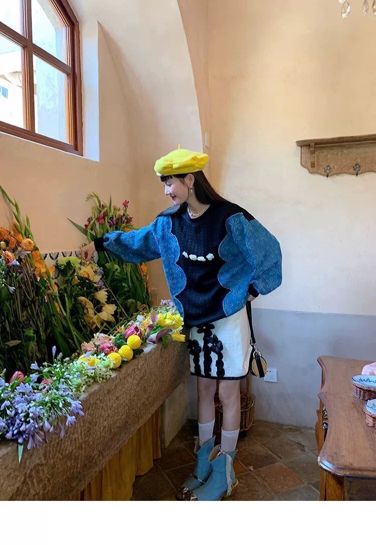 おしゃれ ファッション デニム キュート カジュアル スウェットE-10181