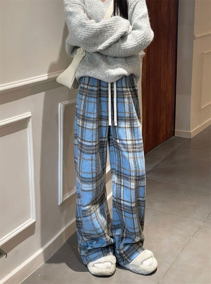 着回し力抜群 チェック柄 おしゃれ度高め 3色選択 ウールワイドレッグパンツ E-9757