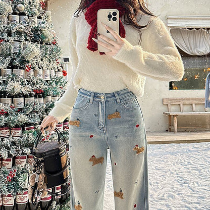 好感度UP 着回し力抜群 売り切れ必至 プラスベルベット 2色選択 デニム ワイドパンツE-10864