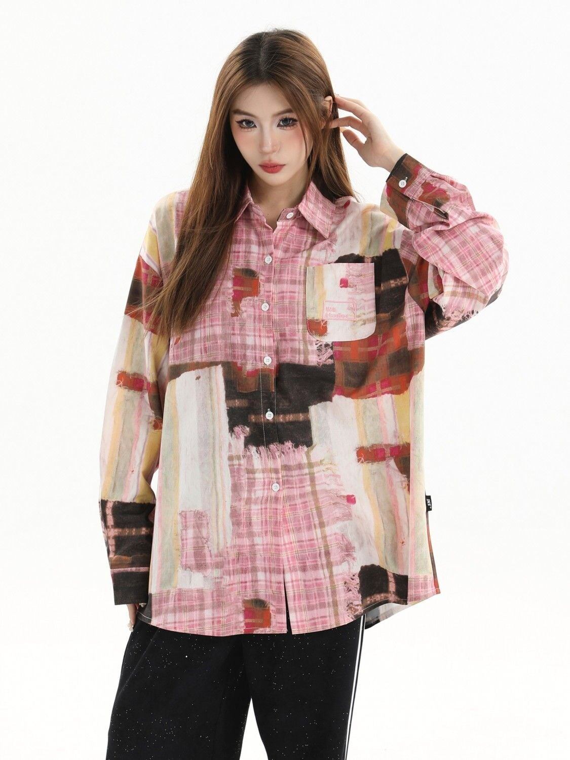 スタイルアップ カジュアル 個性的なデザイン チェック柄 全3色 カップル シャツ E-9165