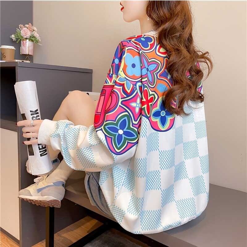 スタイリッシュ ラウンドネック 女性力を高める プリント スウェット パーカーE-2791