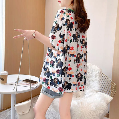 【半額！期間限定！！】絶対欲しい カジュアル キュート プリント ゆったり 2色半袖Tシャツ＜ins-8470＞