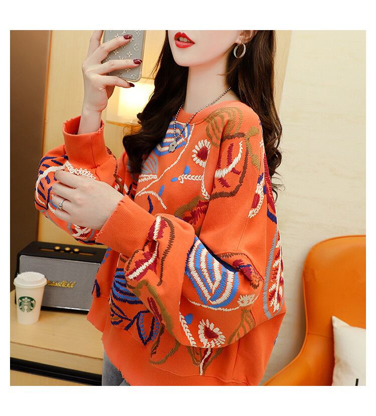 質感のいい刺?スウェット五色ありトップスE-4153