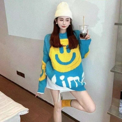大人可愛いスマイルマークセーター全4色E-4354