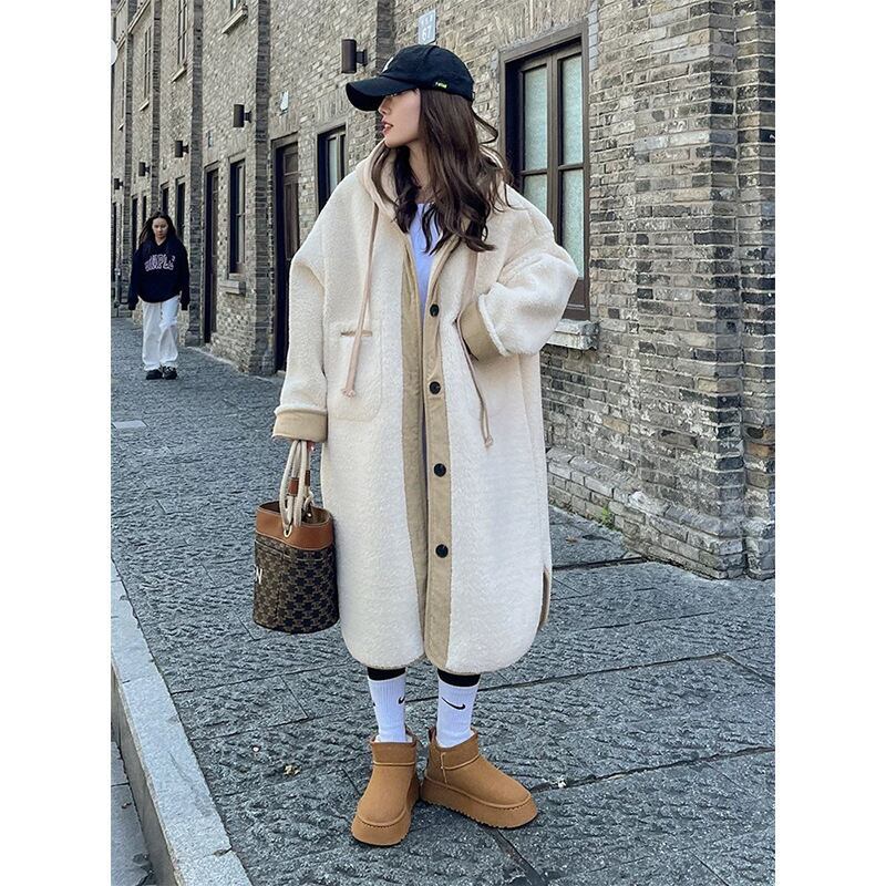 着回し力抜群 暖かい服,ゆったりとしたアウターウェア カジュアル フェイク ラムウール ロング コート E-9983