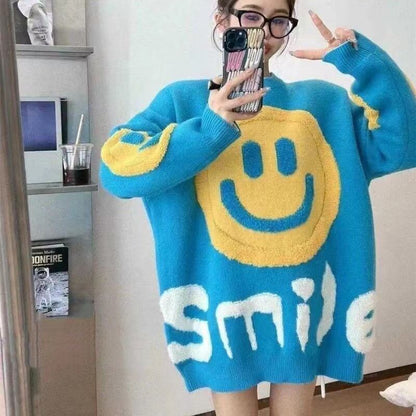 大人可愛いスマイルマークセーター全4色E-4354