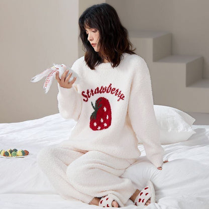 話題沸騰中 全2色 柔らかな肌触りで着心地も楽ちん！モコモコ ルームウェア パジャマ 上下セットE-10526