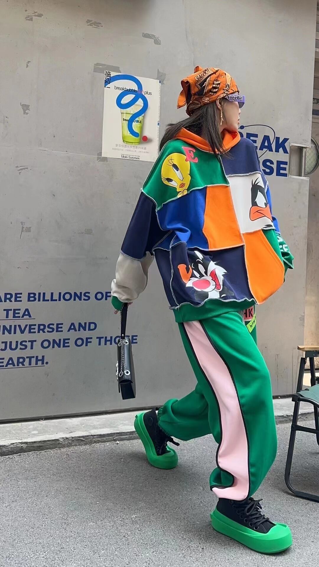 快適トップス カラーマッチング おしゃれ度高め 切り替え 2色選択 パーカーE-9361