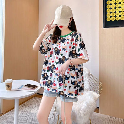 【半額！期間限定！！】絶対欲しい カジュアル キュート プリント ゆったり 2色半袖Tシャツ＜ins-8470＞