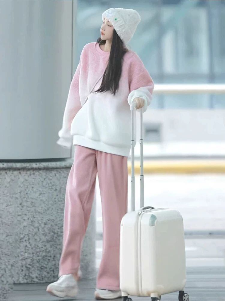 【裏起毛あり】好感度UP 着心地良い おしゃれ度高め 2色選択 トップス+パンツセット E-10190