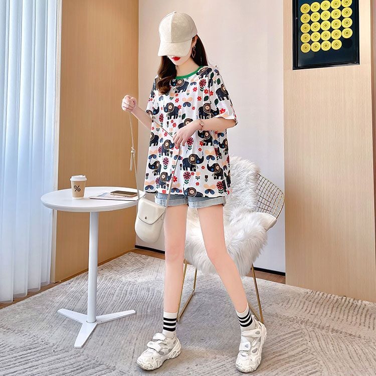 【半額！期間限定！！】絶対欲しい カジュアル キュート プリント ゆったり 2色半袖Tシャツ＜ins-8470＞