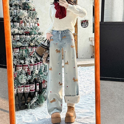 好感度UP 着回し力抜群 売り切れ必至 プラスベルベット 2色選択 デニム ワイドパンツE-10864