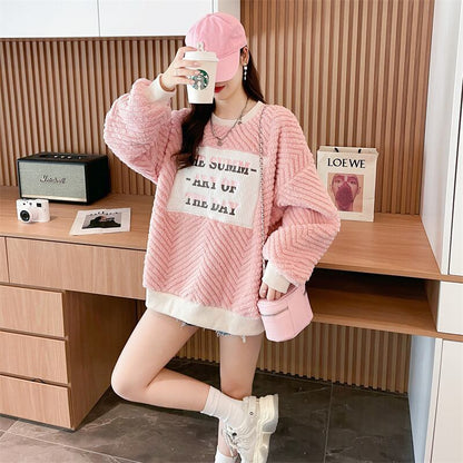 流行新作 美人度アップ 目を奪われる スタイルアップ カジュアル 2色選択 厚手のフリーススウェットシャツE-9822