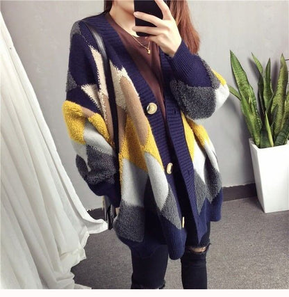 アーガイル オーバーサイズ ボア ニットカーディガン iEf-3833