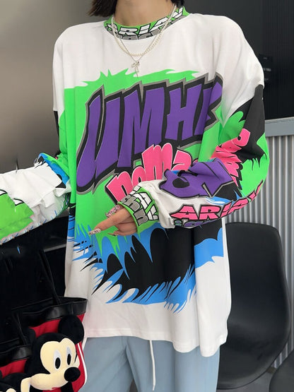 着回し力抜群 アバンギャルド 個性的なデザイン プリント全2色 TシャツE-9225